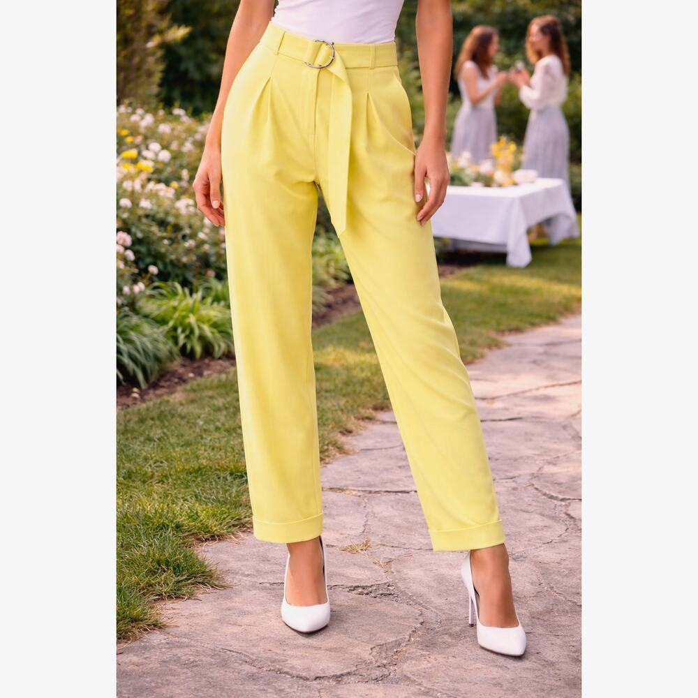 Tanya Taylor Tyler Cuffed Pleated Belted Pants Daffodil  size 4